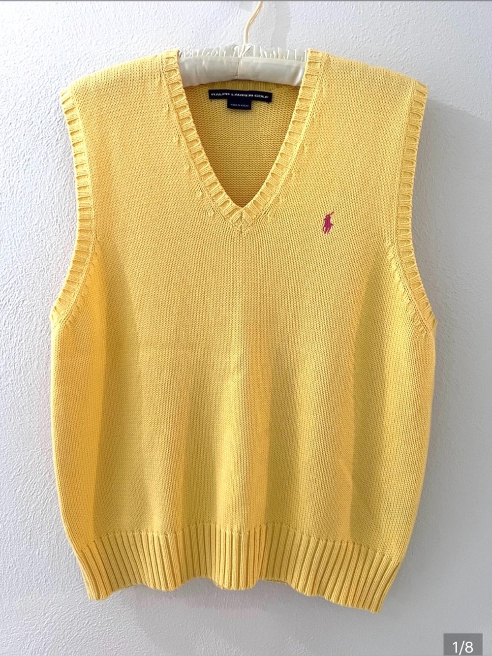 Vintage Polo Ralph Lauren GOLF v- neck  Sweater Vest with Pink Pony  sz XL
